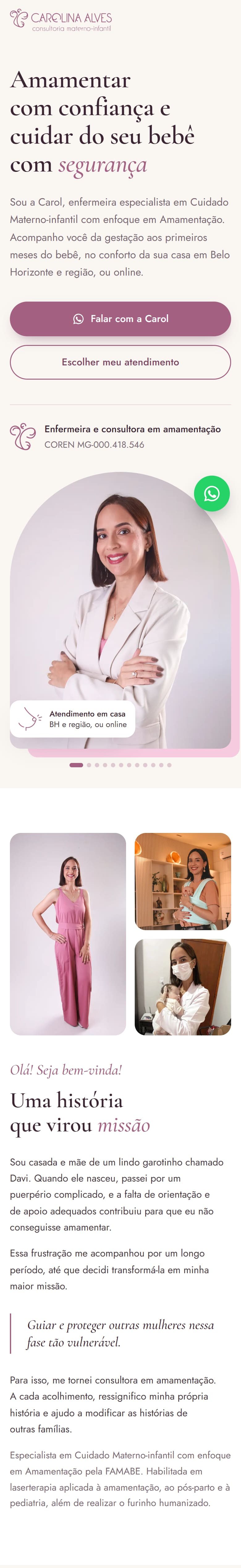 Site da enfermeira Carolina Alves no celular