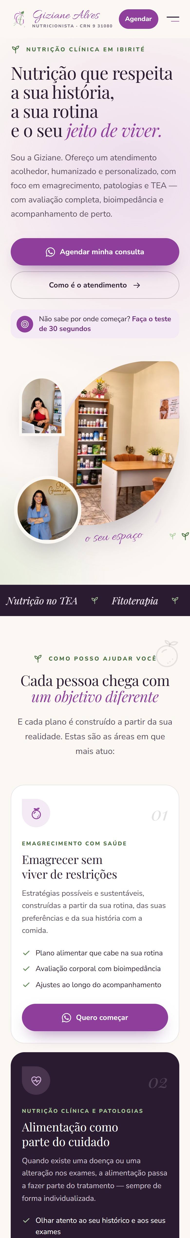 Site da nutricionista Giziane Alves no celular